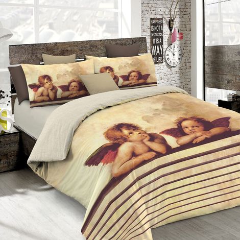 Italian Bed Linen Parure Copripiumino con Stampa Digitale a Copertura Totale Sul Sacco e Sulle Federe 2 Posti 100% Cotone, Multicolore (SD59), 250x200x1 cm (1/5)