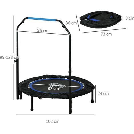 Fitnesstrampolin, klappbar, verstellbarer Haltegriff, Ø102x123H cm, bis 150 kg, Schwarz/Blau (1/5)