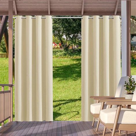 Rideaux d'extérieur imperméables (beige, 132 x 244 cm), protection UV, œillets, coupe-vent et imperméables, idéal pour terrasse (1/5)