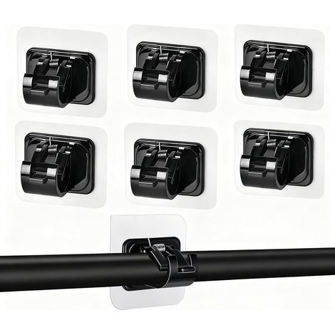Lot de 6 Supports de Tringle Auto-Adhésifs Transparent,Support Tringle Rideaux Sans Percage,Crochet Rideau Adhesifs pour Chambre à Coucher, Salon, Salle de Bain, Cuisine hôtel (Noir) (1/5)