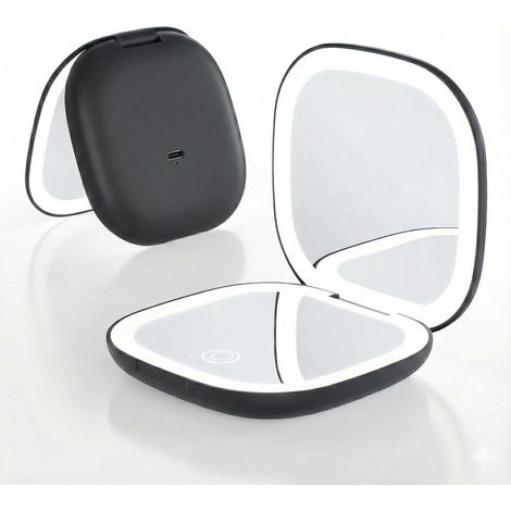Miroir de Maquillage Compact grossissant 10x avec éclairage intégré, Miroir de Voyage Rechargeable avec lumière LED, 3 Modes de Couleur, luminosité réglable par Simple Pression,Noir (1/5)