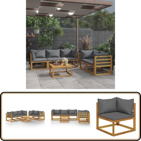 6-tlg. Garten-Lounge-Set mit Auflagen Massivholz Akazie - Gartenloungesessel - Holz Lounge Set - Outdoor Möbel - Gartenmöbel Set - Esszimmergarnitur