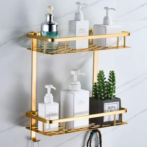 Support Rangement Douche Support Toilette sans Poinçon Mural Salle Bain Fournitures Ménagères Toilette Espace Toilette Porte-Serviettes Aluminium (1/4)