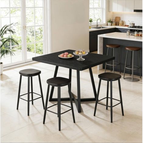 Table à manger carrée MDF et métal noir, décor bois vintage, 80 x 80 cm, pour 2 à 4 personnes (1/5)