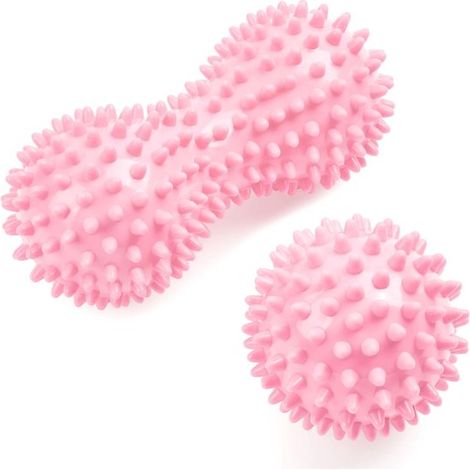 Juego de 2 pelotas de masaje con púas y forma de cacahuete para masaje de tejido profundo y fascitis plantar. (1/5)