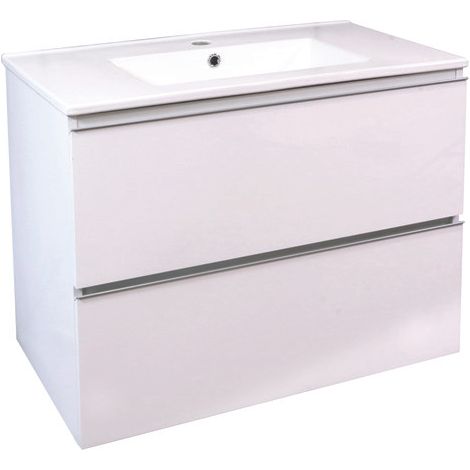 ONDEE ZEN - Meuble de salle de bain suspendu TRENDY - 2 Tiroirs - 80cm - blanc brillant - vasque