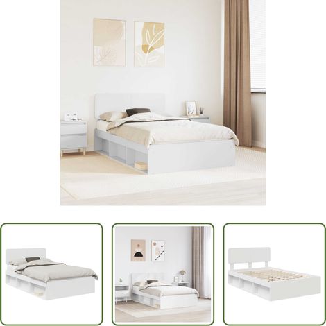 vidaXL Bettgestell Weiß - Bettrahmen mit Kopfteil Weiß 120 x 190 cm Massives Kiefernholz
