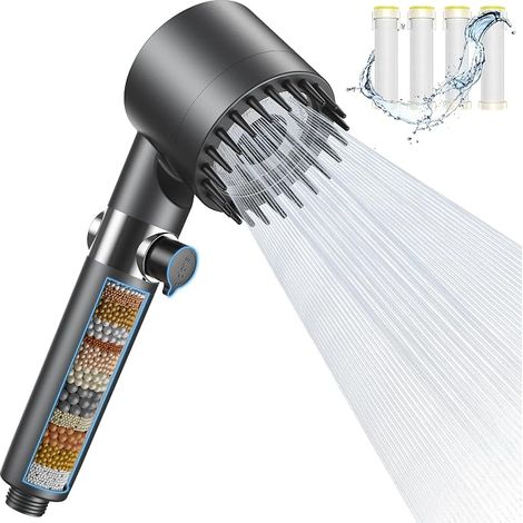 Pommeau de Douche avec et Filtre, Pomme de Douche 3 types de jet avec Fonction d'arrêt, Pomme de Douche Haute Pression (1/3)
