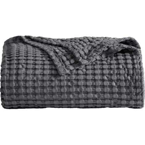 1 Couverture Reine 90x90 pouces Coton Rayonne Bambou Respirant Gris Foncé Été (1/5)