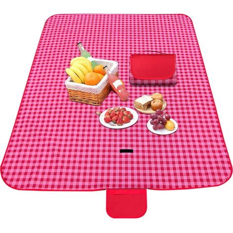 Énorme mais pliable. Notre tapis de pique-nique peut sétirer jusquà 200 cm x 146 cm, assez grand pour votre famille(rouge) (1/5)