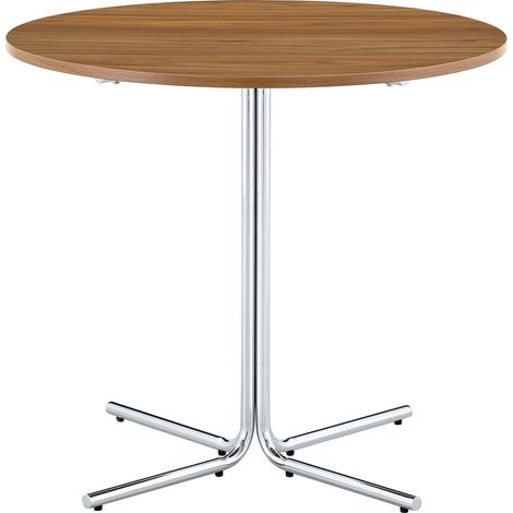 Table d'appoint ronde avec plateau MDF noyer et structure métallique chromée (1/5)