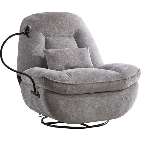 Home Heavenly® - Sillón relax ERMI, con sistema eléctrico, función giratoria y balancín, brazo con soporte móvil y cargador Color: Gris (1/4)