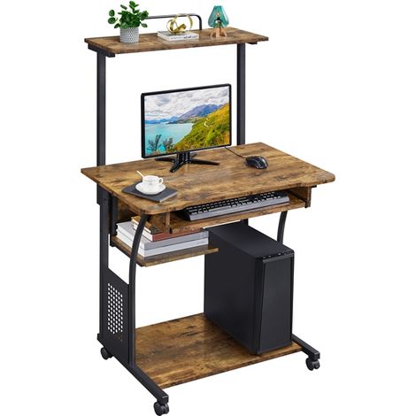 Homevive Mesa de Ordenador con Ruedas Escritorio de la Computadora Escritorio para Oficina con Bandeja de Teclado 80x50x132 cm Marrón (1/5)