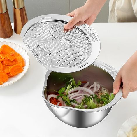 Este rallador y rebanador 2 en 1 está fabricado en acero inoxidable 304, perfecto para procesar verduras, frutas y arroz (juego 2 en 1). (1/4)