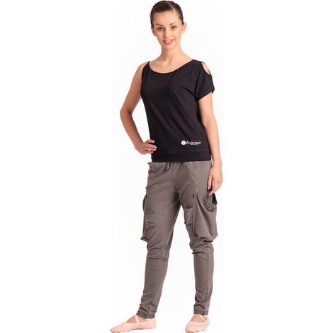 Asymmetrisches T-Shirt – für Tänzerinnen, schwarz, asymmetrisches T-Shirt 01 Sport, schwarz, Größe M (1/4)