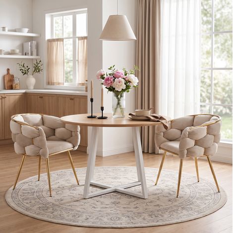 Set di 2 sedie imbottite con braccioli, design moderno, struttura in metallo, rivestimento in velluto beige (1/5)