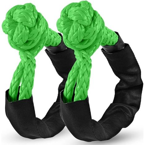 2Pcs Soft Shackle Tow Ropes for Truck ATV Marine, One-Piece Outdoor Recovery Straps, Green (1/4)