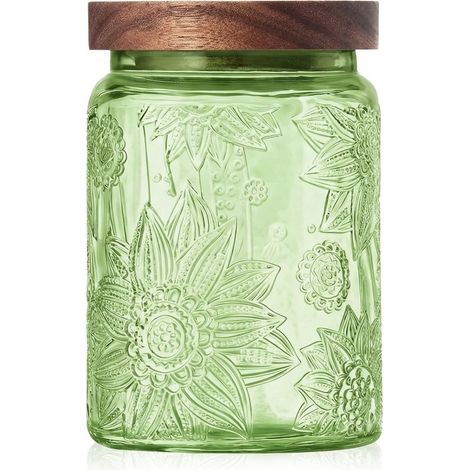 Bocal en verre vintage de couleur verte avec couvercle - 700 ml - Boîte de rangement pour biscuits, gingembre, bonbons, grains de café, sucre - Organisateur empilable pour sachet de thé (1/5)