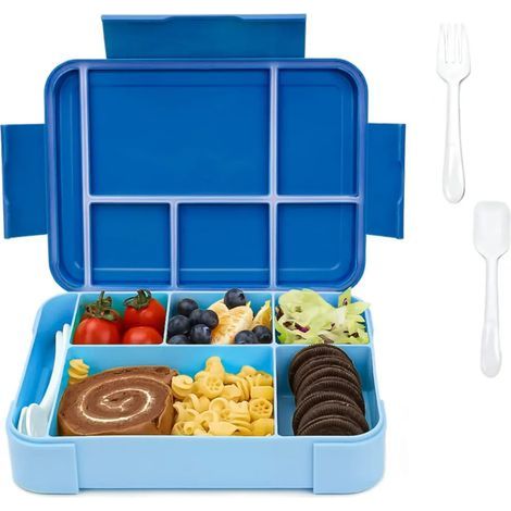 Lunchbox, Bento-Box, luftdichte 5-Fächer-Lunchbox mit Besteck, Snackbox, Frühstücksbox (1/5)