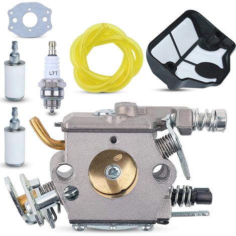 Carburateur pour tronçonneuses Husqvarna 36, 41, 136, 137, 141 et 142, kit de réparation de carburateur ADEFOL WT-834 avec pièces de rechange pour filtre à air, bougie, durite d'huile, filtre à carbur (1/5)