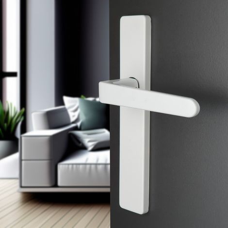 Ouvre&Déco – 2 poignées universelles DUALFIT sur plaque carrée CELIO sans trou, Aluminium laqué blanc mat bi-entraxe 165-195