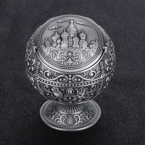 Cendrier Bohème en Métal Argenté avec Motifs Estampés - Décoration Vintage et Cadeau Original (1/5)