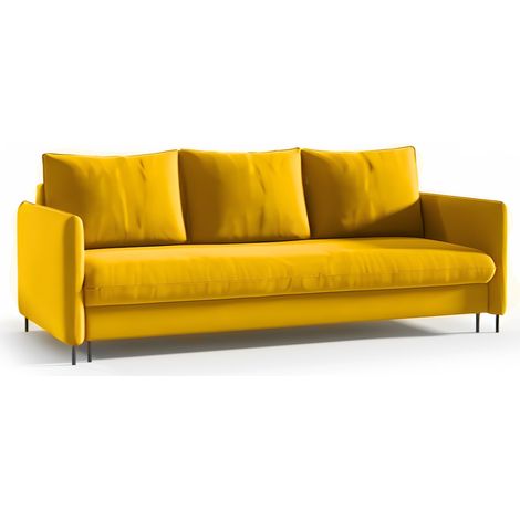 Sofello Schlafsofa Senffarbe Honig mit Schlaffunktion Sofa Hellbraun Khaki Velour Samt mit Bettkasten und Stauraum (1/5)