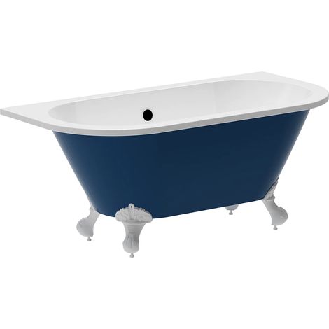 Baignoire semi îlot rétro avec pieds d'aigle - Bleu brillant - 154L - 150 x 74 x 61 cm - SPARUS (1/4)