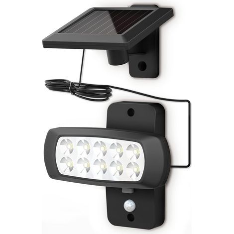 LED solar light outdoor IP44, PIR motion detector, wall spotlight for home, terrace, balcony, black, splash-proof, 6500K cool white light (1/5)