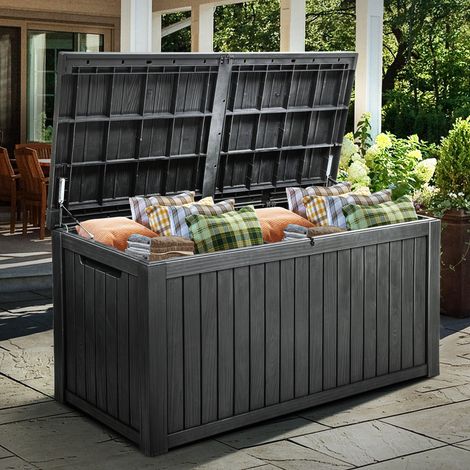 Grande boîte de rangement de jardin de 680 L avec séparateur, étanche, peut également servir de banc de rangement extérieur ou de table de terrasse, verrouillable, 154,5 x 72,1 x 74,1 cm (1/5)