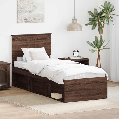 Cadre de lit avec tête de lit-Structure de lit avec panneau de lit Chêne brun 75 x 190 cm Pin massif 931381 (1/5)