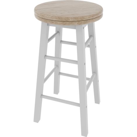 Wooden Revolving Bar Stool Solid Pine Kitchen Dining Room Seat, White