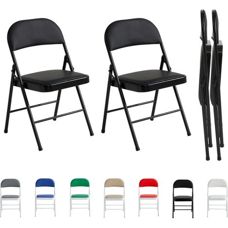 Ensemble de 2 chaises pliantes MCC Direct, en similicuir, avec structure en métal et assise rembourrée, faciles à plier et à ranger pour la maison et le bureau. (1/5)