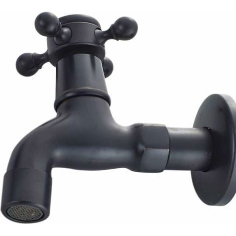 Robinet Vintage pour Eau Froide avec Monocommande Interface G1/2 - Robinet de Vadrouille Mural pour Lavabo Salle de Bain(Noir) (1/5)