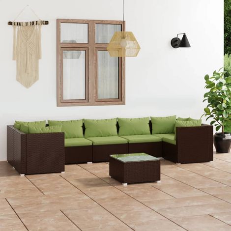 8-tlg. Garten-Lounge-Set mit Kissen Poly Rattan Braun (1/5)