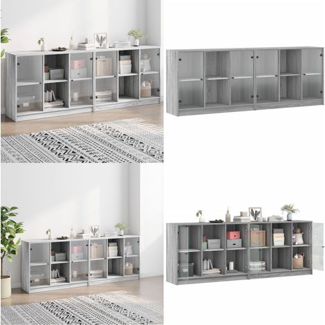 Bibliothèque avec portes sonoma gris 204x37x75 cm - Bibliothèque - Meuble De Rangement - Armoire - Étagères - Buffet - Home & Living (1/5)