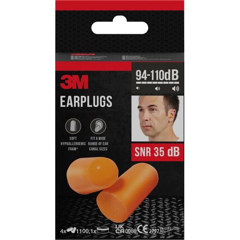 3M Bouchons d'oreille 1100 mousse SNR 35 dB 4 paires avec étui (1/5)