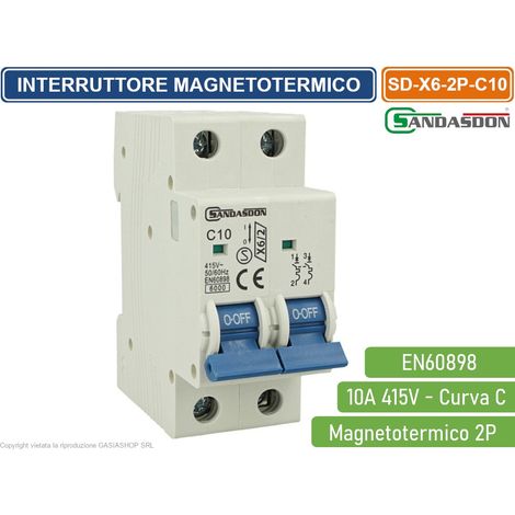 SANDASDON INTERRUTTORE MEGNETOTERMICO PER BARRA DIN 2 MODULI 2P 415V CURVA C 6KA 10A (1/2)