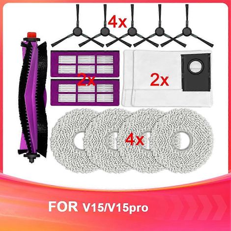 Accessoires compatibles avec le robot aspirateur Midea V15/V15pro : brosse principale, brosse latérale, filtre HEPA et chiffon de nettoyage (1/5)