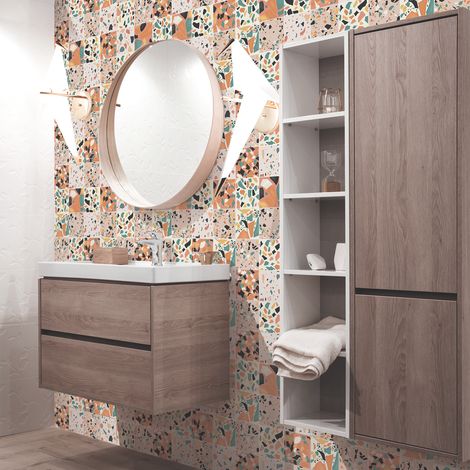 Sticker Mural Carrelage adhésif Cuisine Salle de Bain - 60 STICKERS CARREAUX DE CIMENT TERRAZZO ZOILO - 60stickers20x20cm (1/5)