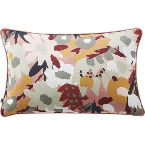 SARAH - Coussin Déhoussable 40x60cm Gaze de Coton Imprimé Rose Imprimé Floral (1/2)