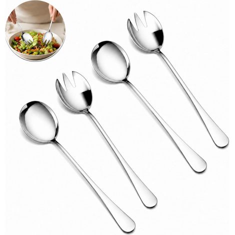 4-Piece 28cm Stainless Steel Salad Servers, Salad Servers with Serving Spoon and Fork, Stainless Steel Salad Servers for Mixing and Serving Vegetables, Kitchen, Restaurant and Buffet (1/5)