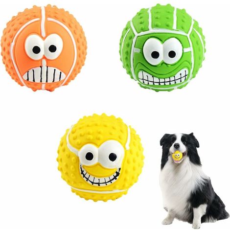 Lot de 3 balles couinantes pour Chien - Jouets couineurs en Caoutchouc et Latex 8 cm - Balles rebondissantes et Souples pour Animaux de Compagnie de Taille Moyenne - Jouet interactif à mâcher Durable (1/5)