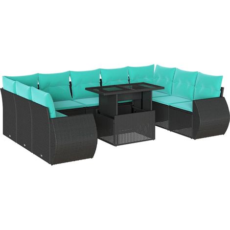 10-teiliges Gartensofa-Set mit Kissen, schwarzes Polyrattan vidaXL (1/5)