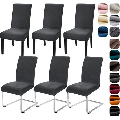 Stuhlhussen 6er Set Samt Dunkelgrau, Stretch, Waschbar, Universalgröße (1/5)