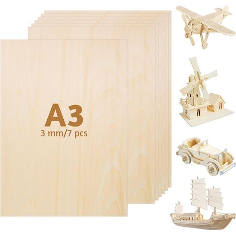 7 Plaques Contreplaqué Tilleul A3 3 Mm 42 x 30 Cm Pour Bricolage Surface Lisse, Bords Soignés, Idéal Pour Peinture, Pyrogravure, Découpe Laser Et Loisirs Créatifs (1/5)