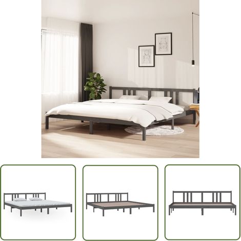 The Living Store Massivholzbett Grau 200x200 cm - Holzbett - Massivholzbette - Kiefernholzbette - Doppelbett - Boxspringbett (1/5)