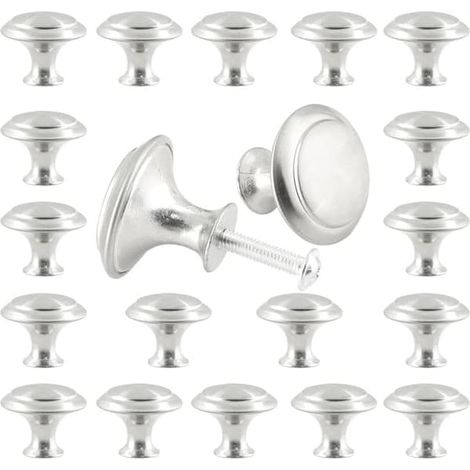 20 boutons de meuble ronds, boutons et poignées de tiroir argentés de 2,9 cm, boutons de coiffeuse modernes adaptés aux armoires, meubles et portes. (1/5)