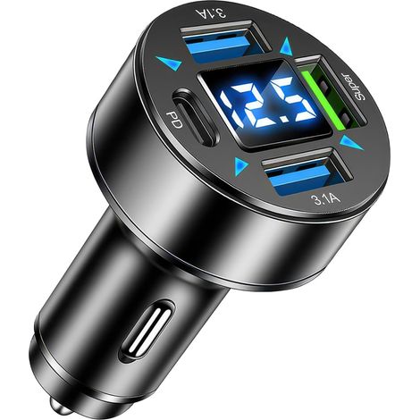 Chargeur Allume Cigare USB C 4 Ports, USB C PD 66W, QC3.0 avec Voltmètre LED - Compatible avec IPhone, Android, Samsung, Tablette - Compact, Léger Et Sécurisé (1/5)