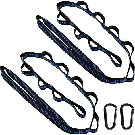 Juego de 2 correas de suspensión para hamaca, capacidad de 300 kg, para árboles, colgantes, columpios, cuerda con 2 mosquetones, para camping, uso exterior, senderismo - Azul (1/5)